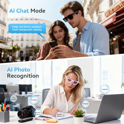 AI Smart Glasses with Camera and Bluetooth,8MP 2K HD Camera Glasses,AI Voice Control,AI Photo Recognition and Translation,...