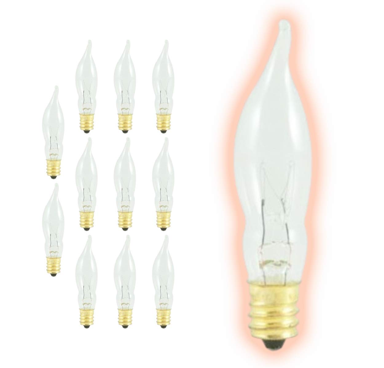 GoodBulb 7W Dimmable Flame Tip Candelabra Bulbs 12 Pack E12 Base 2700K Warm White Clear Finish