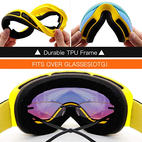 Juli Kids Ski Goggles,Interchangeable Double Layer Spherical Lens,OTG Anti-Fog Snowboard Skate Snow Goggles Age 4-16 4300