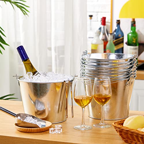 Zopeal 24 Pcs Galvanized Beer Buckets with Handle Metal Ice Buckets with Shovels and Tongs for Beer Drinking Summer Pool P...