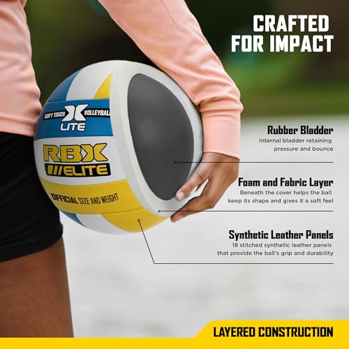 RBX Elite Performance Volleyball, Official Size 5, Soft Touch Cover, All Weather, Indoor/Outdoor