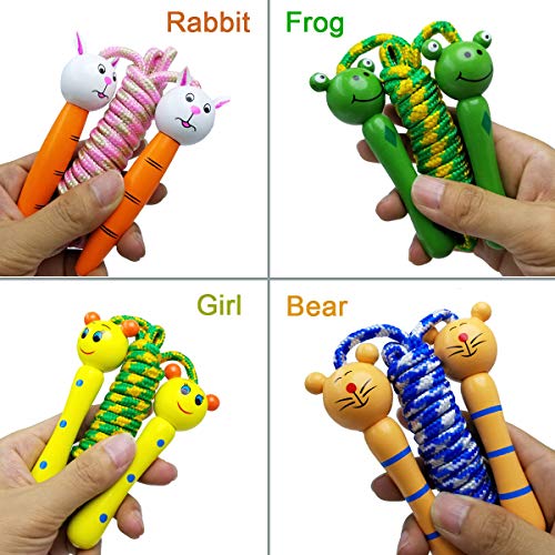 4 Pack Jump Rope with Wood Handles for Kids - Skipping Rope Great for Children and Students Outdoor Fun Activity, Party Fa...