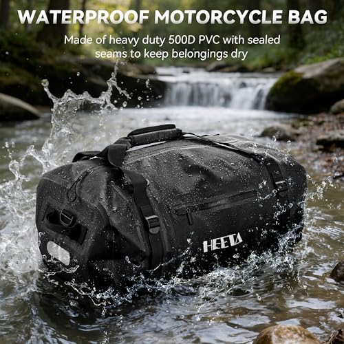 HEETA Waterproof Motorcycle Dry Duffel Bag, Luggage Travel Tail Bag Saddle Bags with Zippered Closure & Pocket, Shoulder S...