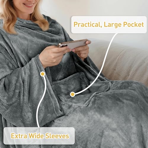 Catalonia Wearable Fleece Blanket with Sleeves and Foot Pockets for Adult Women Men, Micro Plush Comfy Wrap Sleeved Throw ...