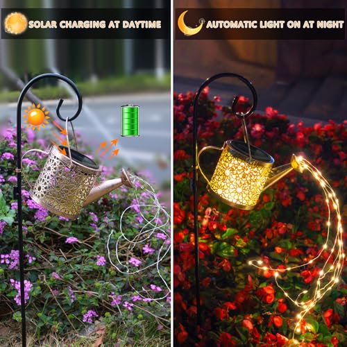 Solar Lights Outdoor Decorative, Metal Watering Can Lights Waterproof, Small Hanging Garden Decor Yard Outside Patio Lawn,...