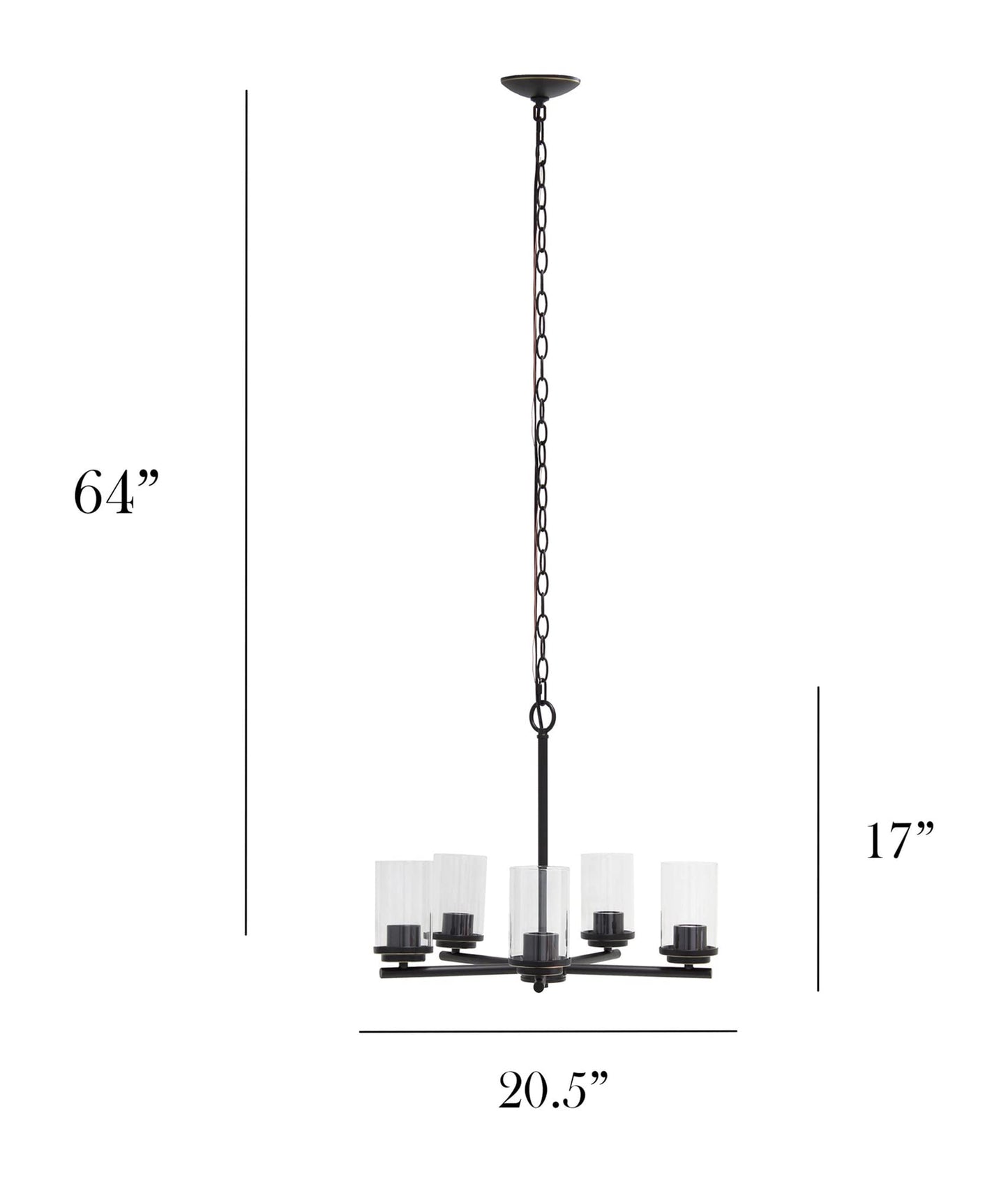 Elegant Designs Pendant Chandelier, 5-Lt, Glass & Metal, 20.5in Restoration Bronze, Model PT1019-RBZ