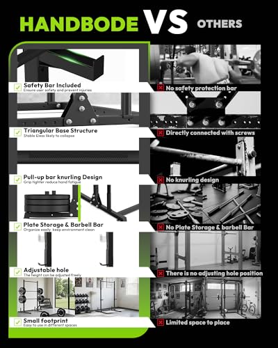 HANDBODE Squat Rack with Pull Up Bar, Adjustable Power Racks for Home Gym, 800 lbs Capacity Bench Press Rack, Fits 6 & 7 F...
