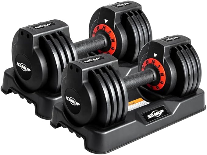 25/55 lbs Pair Adjustable Dumbbells Set, Adjustable Weights Dumbbells Set for Men and Women with Anti-Slip Fast Adjust Wei...