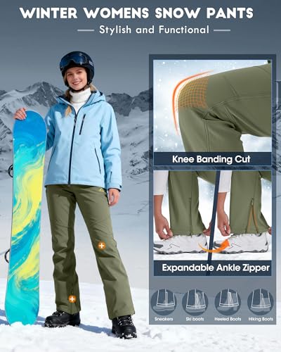 IGOLUMON Snow Ski Pants Womens Waterproof Fleece Lined Pants Winter Insulated Softshell for Hiking Snowboard Outdoor