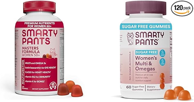 SmartyPants Masters Formula Women 50+ Gummies, Sugar Free Women's Multivitamin Gummies, 120 and 60 Count