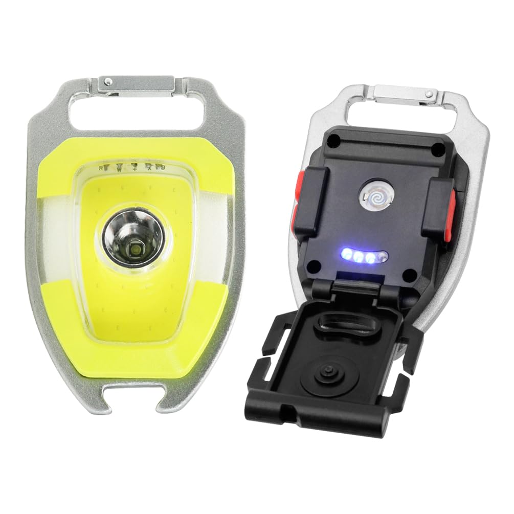 By-J Led Small Flashlight  Snap-On Key Chain Light  Cob Multi-Function Mini Work Light  600 Lumens Rechargeable  7 Lighting Modes With Fire Starter  Seat Belt Cutter  Screwdriver  Whistle  Yellow