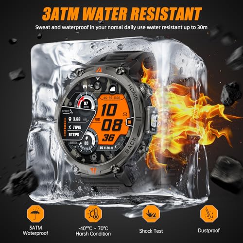 Military Smart Watches for Men Built-in GPS with LED Flashlight Compass, 3ATM Waterproof Rugged Tactical Smartwatch with T...