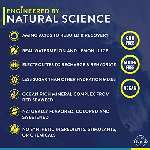 TruWild Natural Hydration Powder with Zero Sugar, Vegan Electrolytes + Amino Acids, Recovery Drink for Everyday Use, Post ...