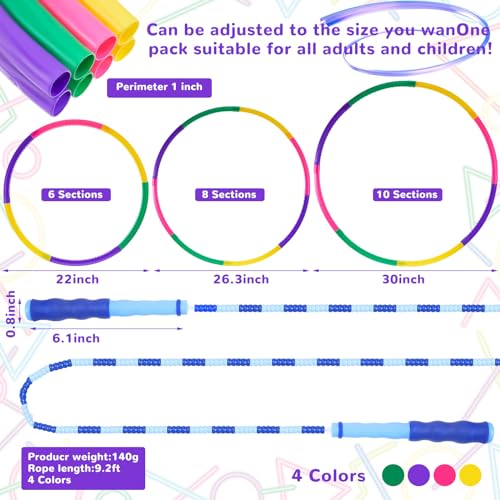Silipull 8 Pcs Toy Hoop and Jump Rope Set for Kids Include 4 Skipping Rope and 4 Detachable Weight Size Hoop Gymnastic Fit...