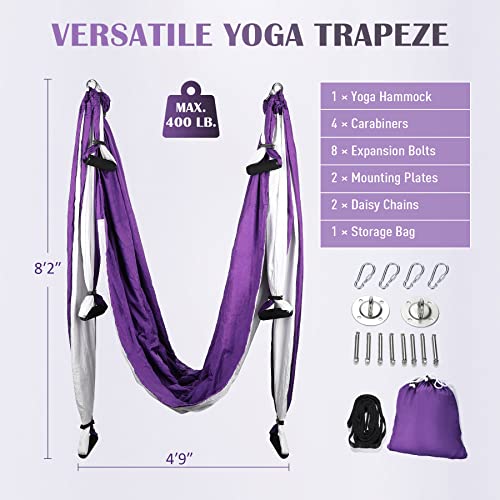 ZELUS Aerial Yoga Swing Sling Strong Yoga Hammock Kit Set Trapeze Inversion Equipment Include 2 Extensions Straps and Ceil...