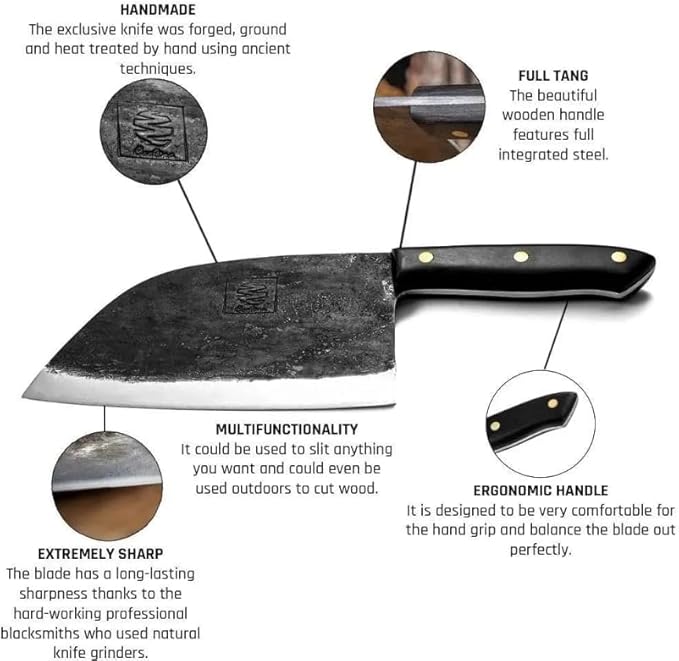 COOLINA Knife Set – Lixy, Tungsten & Promaja Knives Bundle – 3-Piece Hand-Forged Carbon Steel Kitchen & BBQ Knives – Full Tang Butcher, Chef & Cleaver with Wooden Handles