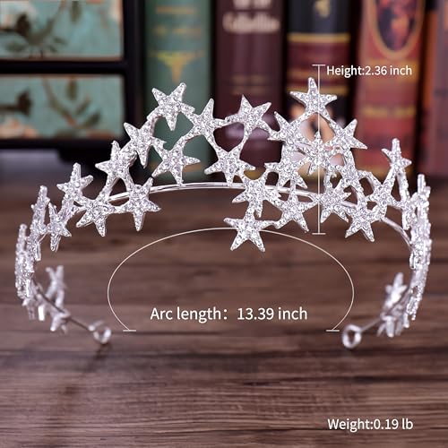 Star Tiara Crown Headband Halo silver Rhinestone Headpiece for Princess Godess Queen Birthday Wedding Hair Accessories for...