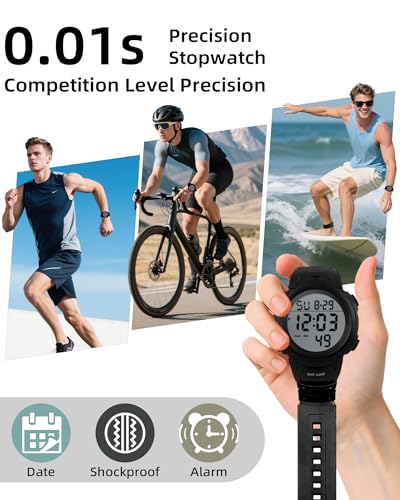 CakCity Mens Digital Watch Military Waterproof Outdoor Large Face Sports Watches with Stopwatch Back Light Alarm Date LED ...
