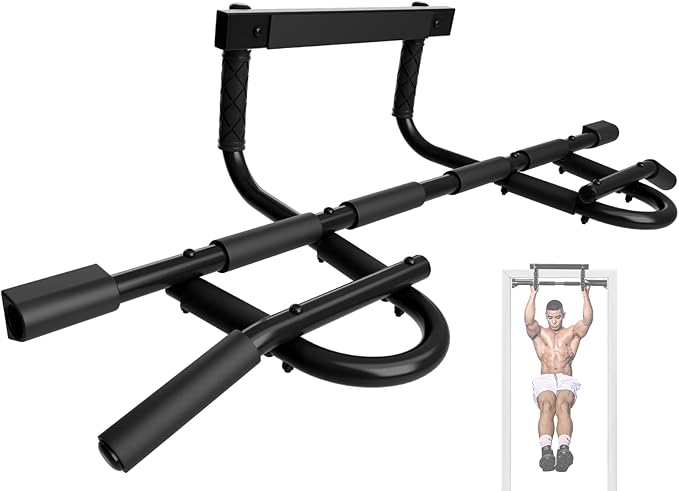 Yes4All Heavy Duty Wall Mounted Pull Up Bar, Over Door Pull Up Bar for Doorway, Multi Grip Chin Up Bar, Sturdy Strength Tr...