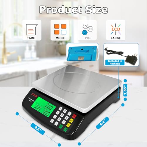 Large Digital Kitchen Scale 40kg/88lb Stainless Steel Price Computing Scale Counting Scale Deli Scale with LCD Display for...