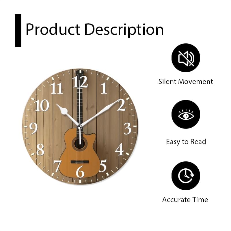 Guitar Wall Clock Non-Ticking Silent Clocks Battery Operated Analog Decor Clock for Home-Guitar Hanging On Wall(12inch)