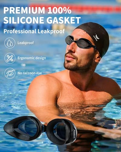 AzureWings Swim Goggles Women Men Adult Kit, Anti-Fog UV No Leak - Upgraded HD Racing Swimming Goggles for Men & Women