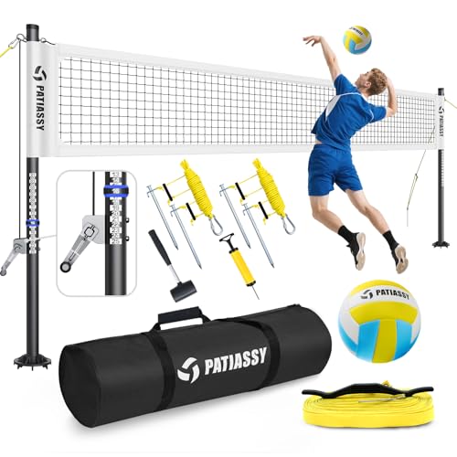 Patiassy Heavy Duty Professional Volleyball Net Set for Backyard & Beach, 32-Ply Reinforced Net with Steel Anti-Sag Winch,...