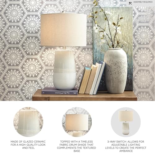Signature Design By Ashley Shavon Table Lamp, 27 Textured Ceramic, Beige & White, Model L100724