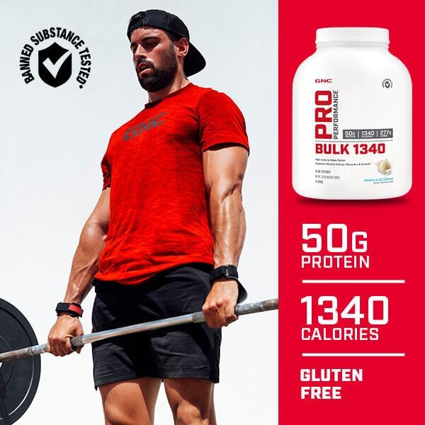 GNC Pro Performance Bulk 1340 Mass Gainer Protein Powder, 50g, Gluten Free, Whey, Creatine, BCAA, 3rd Party Tested, Muscle Recovery & Growth, Micronutrients, Cookies and Cream, 9 Servings