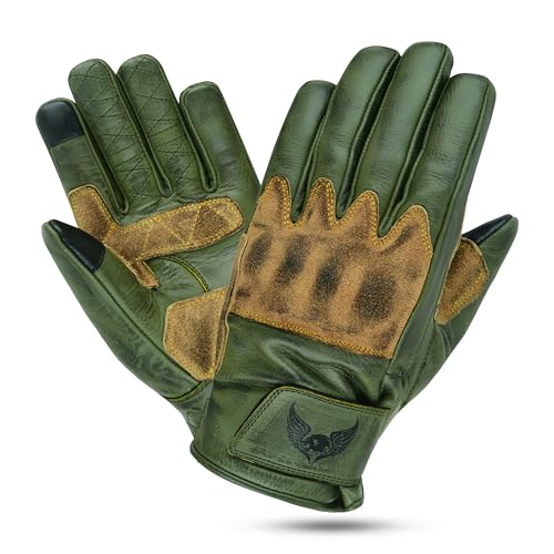 Leatherick Mens Cowhide Leather Motorcycle Gloves - Durable, Touch Screen Compatible Motorcycle Gloves with CE Certified P...