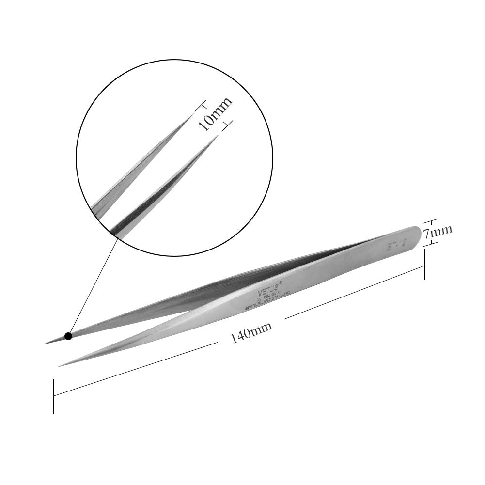 LASHVIEW Lash Tweezer, Vetus Straight Pointed Eyelash Tweezers for Profissional Grafting Eyelash Extension, Stainless Steel Need