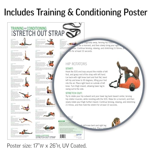 OPTP The Original Stretch Out Strap with Exercise Poster, USA Made Top Choice Stretch Out Straps for Physical Therapy, Yog...