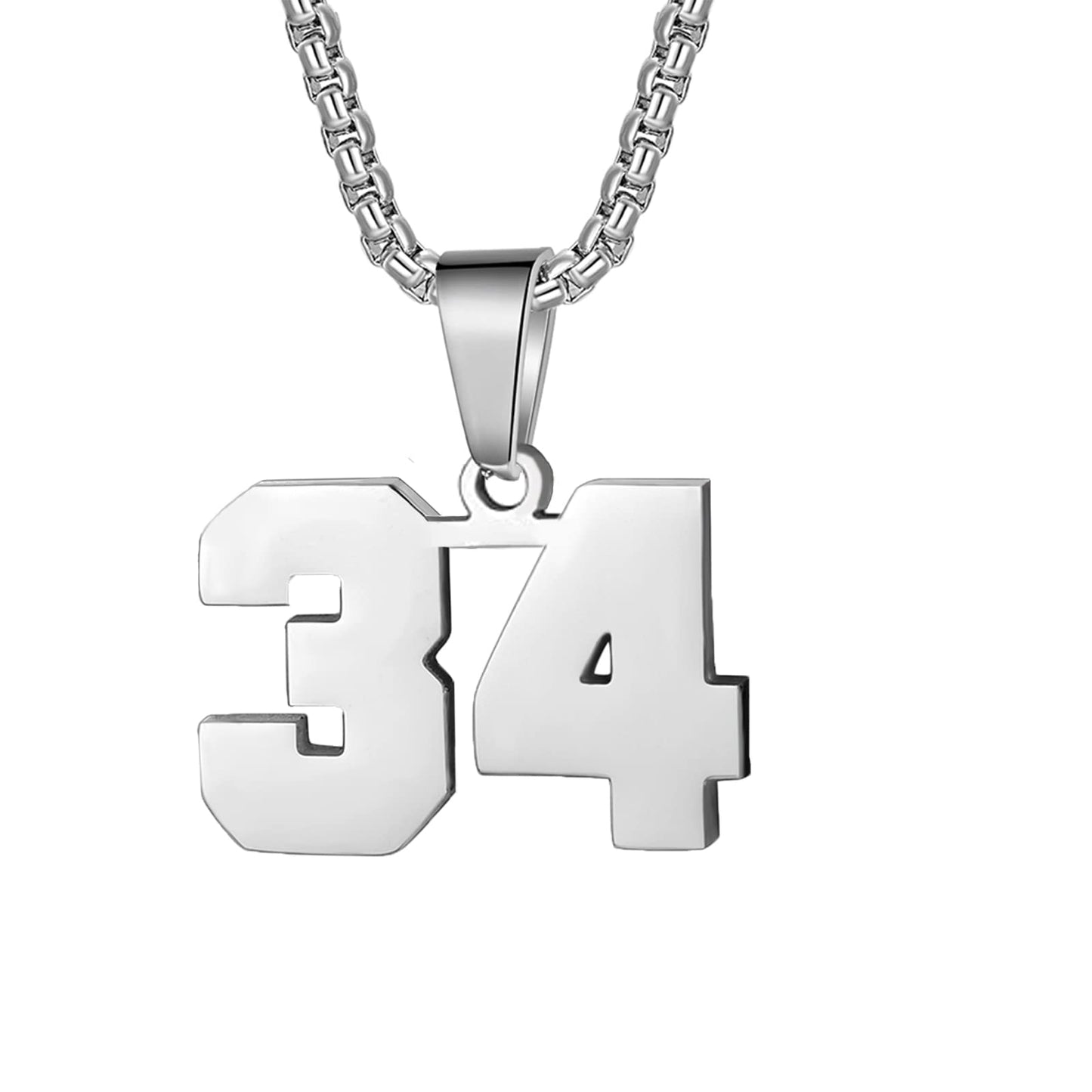 Number Necklaces Personalized Necklaces Silver Initial Number Pendant Stainless Steel Chain Movement Necklaces for Men Women (34