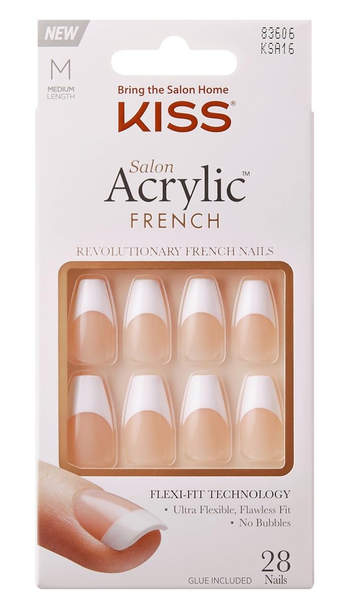 Kiss Salon Acrylic French 28 Count Medium Length Tapered (Pack of 3)