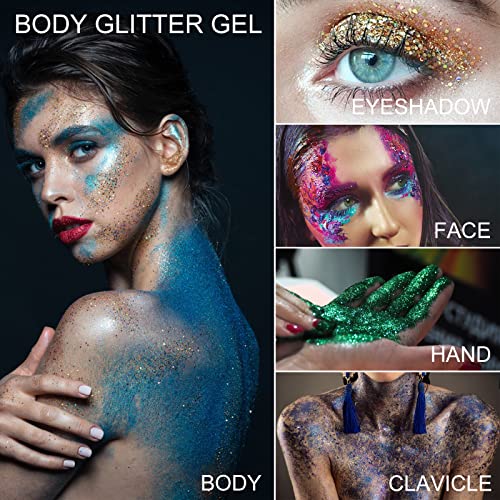 Green Gold Face Body Hair Glitter Gel for St. Patrick's Day Mardi Gras Festival Rave Accessories, Long Lasting Holographic...