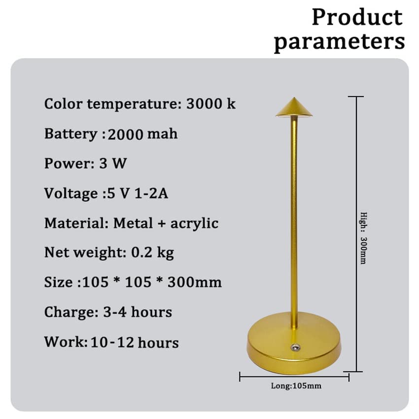 Eypid 2 Pack Cordless Table Lamps - Rechargeable, Dimmable, Minimalist Design, Gold, Model Jb0064-2G