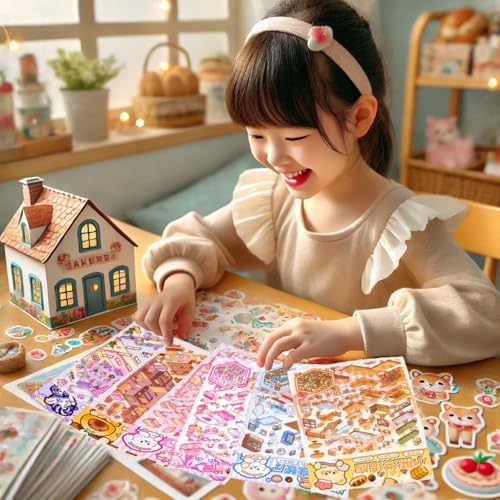 DIY 3D Sticker Scene, 6 Sets of Stickers for Girls Make Your Own Mini Room Scene Stickers for Kids Cute Kawaii Sticker The...