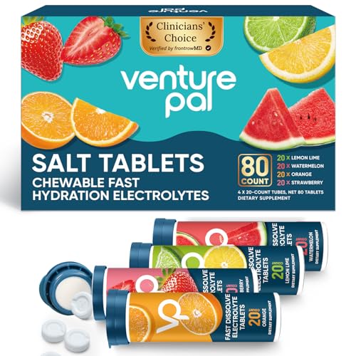 Venture Pal Chewable Electrolyte Tablets, 80 Count Fast-Dissolve Sugar-Free Stick Salt Tablets,Gluten Free – Variety Pack ...
