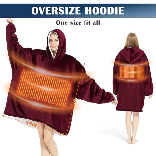 Homemate Heated Wearable Blanket Hoodie - with Battery Pack 7.4V - Oversized Electric Blanket Hoodie for Women Men - Warm ...
