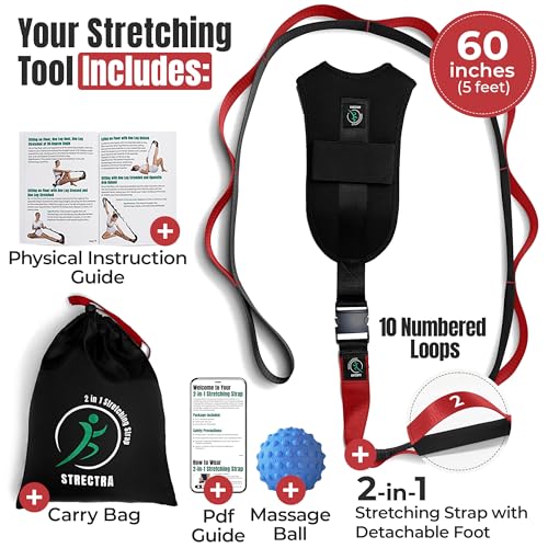 Stretch Strap with Loops Physical Therapy - Full Body Exercise Straps for Stretching with Detachable Foot - Leg & Calf Str...