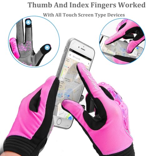 DuShow Bike Gloves for Women Cycling,Pink Floral Workout Gloves Women,Full Finger Biking Driving Riding Gloves for Women,G...
