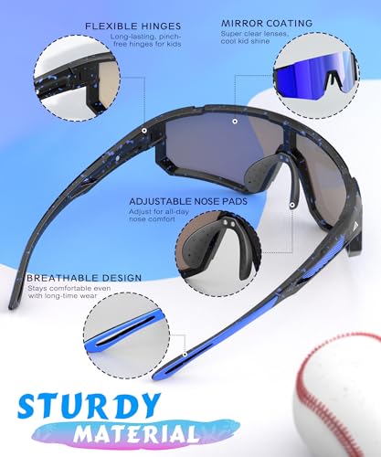 QALLY 3PACK Kids Sunglasses Youth Baseball Sunglasses for Boys Girls Age 4-14, Softball Cycling UV400 Protection Sports