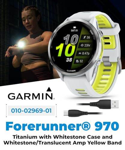 Garmin Forerunner 955, GPS Running Smartwatch, Tailored to Triathletes, Long-Lasting Battery, Whitestone with Wearable4U W...