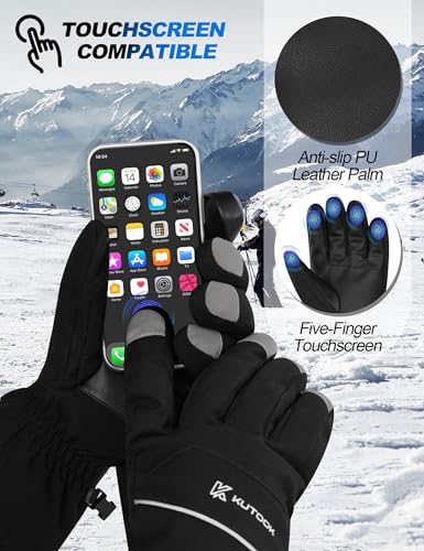 KUTOOK Winter Ski Gloves 5-Finger Touchscreen 3M Thinsulate with Pocket for Men Women Cold Weather Skiing Cycling Hiking