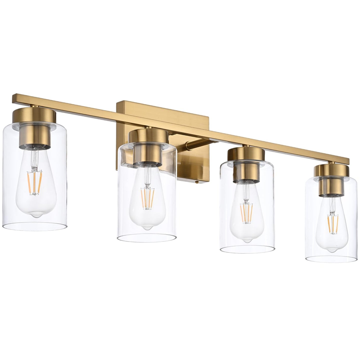 A1A9 4 Light Bathroom Vanity Light Fixtures, Brushed Brass, Clear Glass Shade, 4-Lights, Model NF-22405BR, Gold