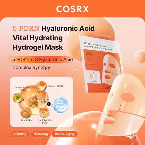 COSRX 5 PDRN Hyaluronic Acid Vital Hydrating Hydrogel Mask, Overnight Hydrogel Face Mask for Glass Glow Skin & Firming wit...