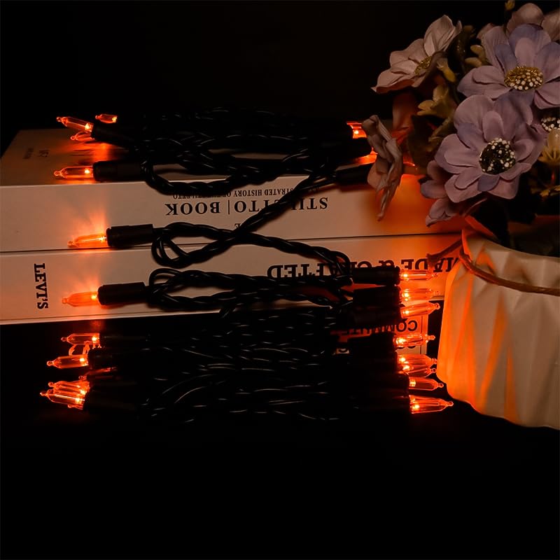 Orange Halloween Led Lights - 2 Pack 100 Count Orange Christmas String Lights For Tree  Party  Holiday  Indoor/Outdoor Halloween Decorations  2 Sets 33 Feet Black Wire  Ul Certified  Connectable