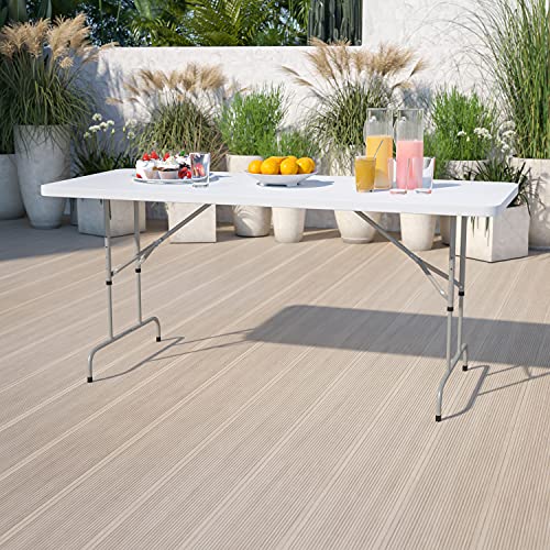 Flash Furniture Kathryn 6' Rectangular Adjustable Plastic Folding Event Table, Folding Portable Banquet Table for Indoor/O...