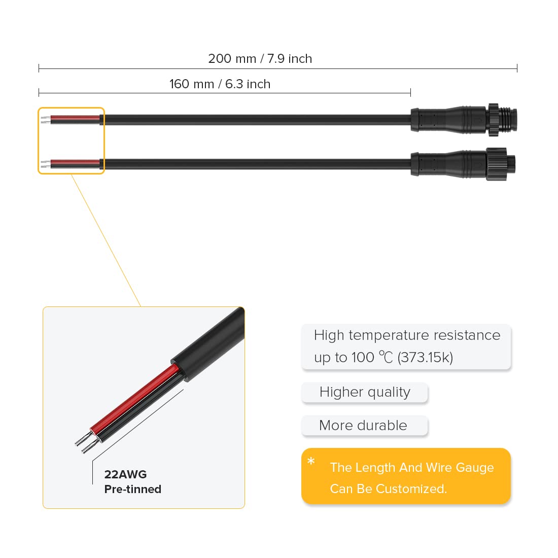 Btf-Lighting 2 Pin Electrical Metal Nut Connector 18Awg Ip68 Male Female Connector 7.87In/20Cm Extension Cable For Car Truck Boat Indoor/Outdoor Led Strip Lights/String 15Mm Metal Nut Small Size