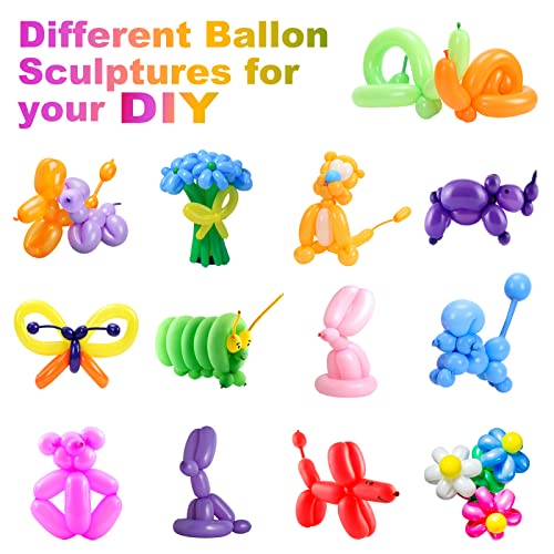 100 Pcs 260Q Balloons Kit with Pump - Kids Premium Latex Twisting Long Balloons to Make Animals Flowers, Fun Rainbow Ballo...